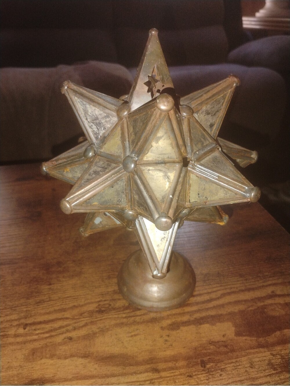 Vintage Mexican Brass and Glass Moravian Star Candle Holder Lamp On Stand